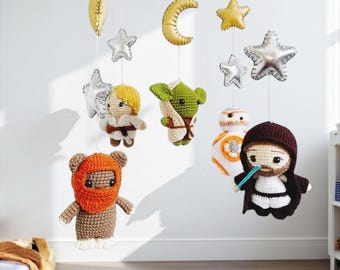 Star Wars Crochet Baby Mobile: BB8, Yoda, Ewok
