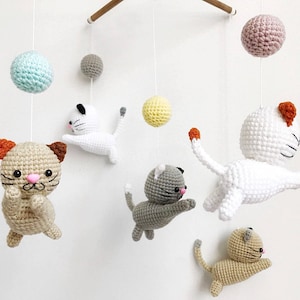 Crochet Baby Mobile Meow Meow Kitten, Cat baby mobile,Cat crochet mobile, Kitten, Baby Crib Mobile, Nursery crib mobile image 3