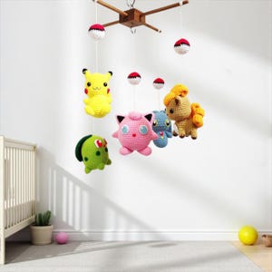 Gehäkeltes Pokemon Mobile – Pikachu, Chikorita, Vulpix