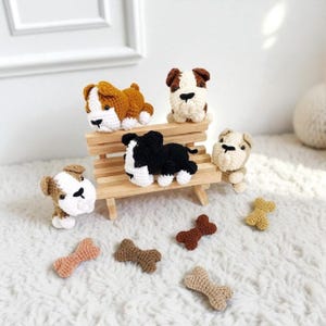 Cute Bulldog puppy gang Amigurumi, nursery decor, dog amigurumi, Crochet puppy, Handmade crochet animal, decor, gift, toys