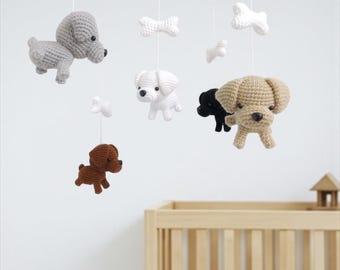 Crochet Labrador Puppy Baby Mobile Set: Nursery Decor