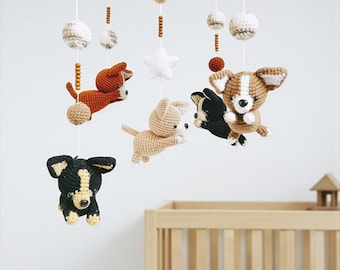 Crochet Dog Baby Mobile, Nursery Decor, Baby Shower Gift