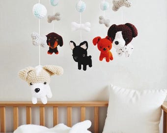 Gehaakte puppybabymobiel, decoratie kinderkamer, hondenliefhebber cadeau