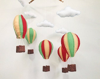 Baby mobile - Peach, Red, Green Hot Air Balloons Crib Mobile, crib mobile, baby crib mobile, nursery decor,gift