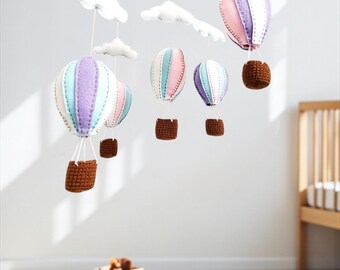 Felt Hot Air Balloon Baby Mobile: Pink, Purple & Blue Nursery Decor