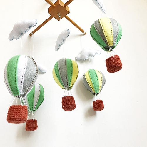 Pastel Blue and Grey Hot Air Balloons Baby Mobile Baby Etsy