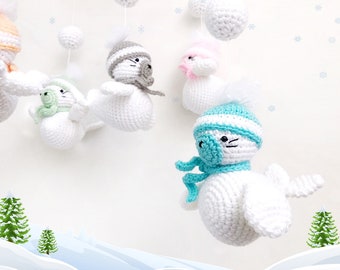 Handmade Baby mobile - Seals playing snowballs in the North Pole  crochet, Nursery decor, Baby gift, Crochet Seal, crib mobile, Baby shower