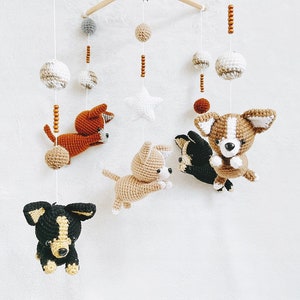 Jumping Dogs Crochet Baby Mobile, Dog baby mobile, Nursery decor, Dog crochet mobile, Puppy baby mobile, Baby Shower Gift