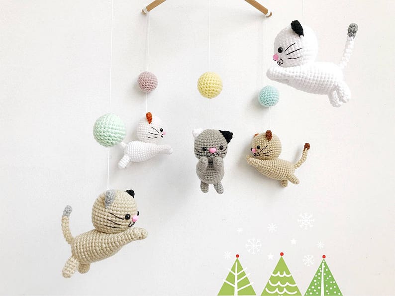 Crochet Baby Mobile Meow Meow Kitten, Cat baby mobile,Cat crochet mobile, Kitten, Baby Crib Mobile, Nursery crib mobile image 4