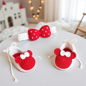 Crochet Baby Minnie shoes and headband set  - Baby headband - Crochet shoes - Baby Shoes - Baby girl set - Baby girl shoes- photo shoot