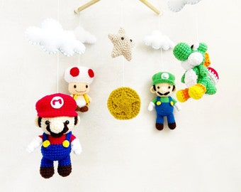 Baby mobile - Super Mario crochet, Crib mobile, Nursery decor, Baby gift, Handmade baby mobile, Baby crib mobile Amigurumi