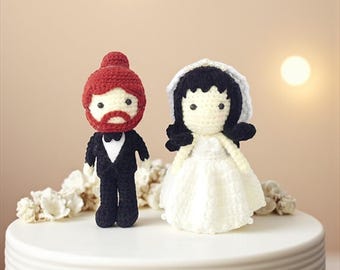 Crochet Bride and Groom Cake Topper: Handmade Wedding Decoration
