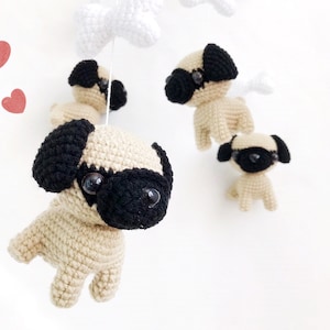 Beige/Fawn Pugs Puppy Crochet Baby Mobile, Dog baby mobile, Nursery decor,Dog crochet mobile, Pug baby mobile, Baby Shower Gift