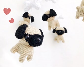 Crochet Pug Puppy Baby Mobile, Nursery Decor, Baby Shower Gift
