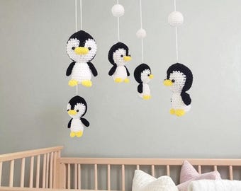 Crochet Penguin Baby Mobile: North Pole Nursery Decor