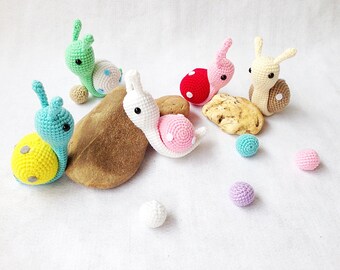 Colorful Snails Crochet, Nursery decor, Snail amigurumi, Crochet Snail, Handmade crochet animal, decor, gift, toys, doll