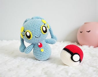 Handgemaakte gehaakte Manaphy Pokemon amigurumi, speelgoed- en ballenset