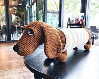 Daschund Dog bolster Crochet, Nursery decor, dog long pillow, Crochet dog, Handmade crochet pillow, Gift, Birthday gift, Toy, Dolly, bolster
