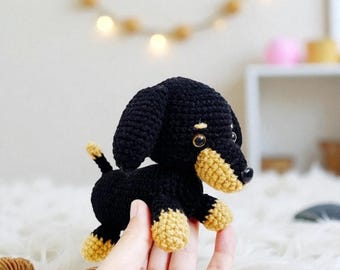 Crochet Dachshund Dog Amigurumi: Handmade Puppy Doll, Nursery Decor