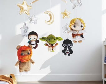 Star Wars Baby Mobile: Crocheted Characters, Teak Hanger