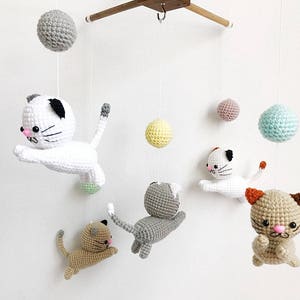 Crochet Baby Mobile Meow Meow Kitten, Cat baby mobile,Cat crochet mobile, Kitten, Baby Crib Mobile, Nursery crib mobile image 5