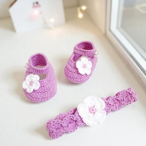 Crochet Lavender shoes and headband set  - Baby headband - Crochet shoes - Baby Shoes - Baby girl shoes - photo shoot