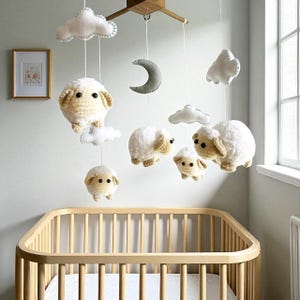 Baby mobile - Cute Sheep Moon & Cloud, Sheep baby mobile, crochet mobile, Nursery decor, Gift, Baby gift, Crochet amigurumi, felt mobile