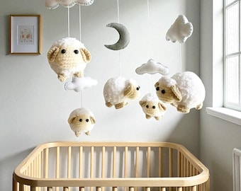 Baby mobile - Cute Sheep Moon & Cloud, Sheep baby mobile, crochet mobile, Nursery decor, Gift, Baby gift, Crochet amigurumi, felt mobile