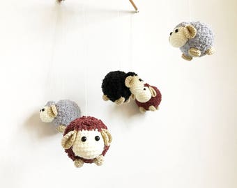 Baby mobile - Crochet Cute Cozy Counting Sheep, Sheep baby mobile,Crib mobile, nursery decor,Sheep crochet mobile, crochet baby mobile