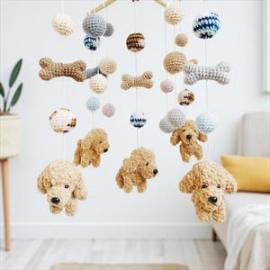 Goldendoodle Crochet Baby Mobile, Dog baby mobile, Nursery decor,Dog crochet mobile, Puppy baby mobile, Baby Shower Gift