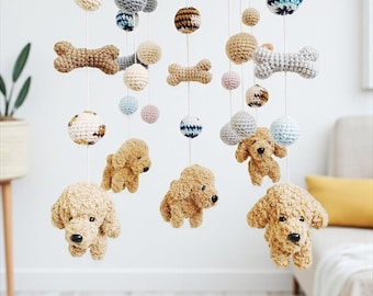 Goldendoodle Crochet Baby Mobile, Dog baby mobile, Nursery decor,Dog crochet mobile, Puppy baby mobile, Baby Shower Gift