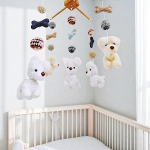 Crochet Puppy Baby Mobile: White & Cream Nursery Decor