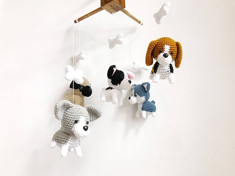 Cute Puppy Crochet Baby Mobile, Dog baby mobile, Beagle, siberian husky, Pug, Chihuahua, Bull dog, Nursery Decor, Baby gift image 6