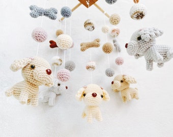 Poodle Crochet Baby Mobile, Dog baby mobile, Nursery decor,Dog crochet mobile, Poodle baby mobile, Baby Shower Gift