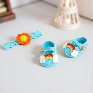 Crochet Rainbow shoes and headband set  - Baby headband - Crochet shoes - Baby Shoes - Baby girl shoes - photo shoot