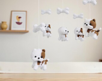 Crochet American Bully Puppy Baby Mobile: Nursery Decor