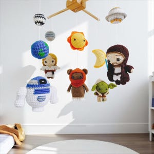Star wars Baby Mobile set 2 , Outer space baby mobile,Yoda,Robot, Darth Vador crochet mobile,  Baby Crib Mobile, Nursery mobile