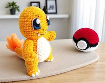 Charmander Pokemon Crochet, Amigurumi Nursery Decor, Toy and Pokemon Ball