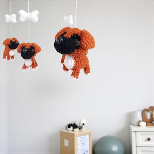 Cute Boxer Puppy Crochet Baby Mobile, Dog baby mobile,Boxer, Nursery Decor, Baby gift