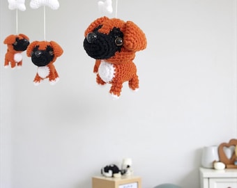 Crochet Boxer Puppy Baby Mobile: Nursery Decor, Dog Theme