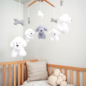 Poodle Puppy Crochet Baby Mobile, Dog baby mobile,Puppies, Nursery Decor, Baby gift