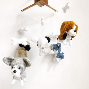 Cute Puppy Crochet Baby Mobile, Dog baby mobile, Beagle, siberian husky, Pug, Chihuahua, Bull dog, Nursery Decor, Baby gift image 3