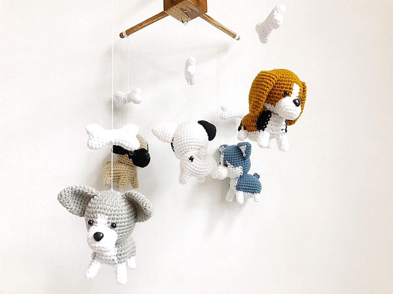 Cute Puppy Crochet Baby Mobile, Dog baby mobile, Beagle, siberian husky, Pug, Chihuahua, Bull dog, Nursery Decor, Baby gift image 3