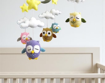 Crochet Owl Baby Mobile: Twinkle Star Nursery Decor