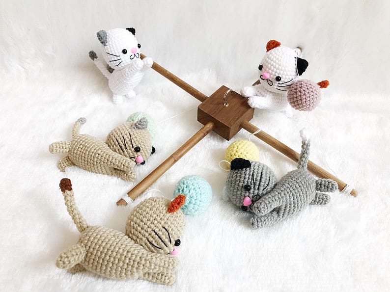 Crochet Baby Mobile Meow Meow Kitten, Cat baby mobile,Cat crochet mobile, Kitten, Baby Crib Mobile, Nursery crib mobile image 7