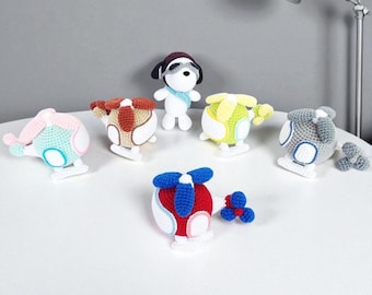 Crochet Helicopter & Captain Snoopy Amigurumi: Colorful Nursery Decor