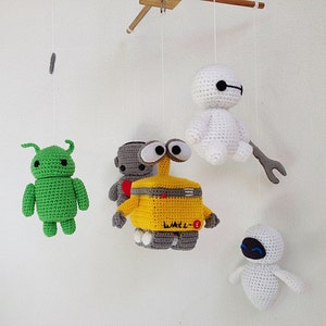 Baby mobile - Amigurumi Robot set Wall- E, Eve, Baymax, Android, Sweet robot mobile, nursery decor, baby crib mobile, crib mobile, gift