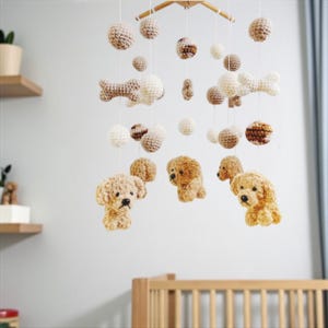 Goldendoodle Crochet Baby Mobile set 3, Dog baby mobile, Nursery decor, Dog crochet mobile, Puppy baby mobile, Baby Shower Gift