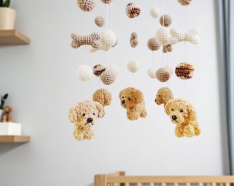 Goldendoodle Crochet Baby Mobile set 3, Dog baby mobile, Nursery decor, Dog crochet mobile, Puppy baby mobile, Baby Shower Gift