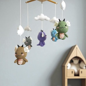 Baby mobile - Crochet Cute Baby Dragon Baby crib mobile, Nursery decor, Dragon baby mobile, Crochet mobile,Baby gift, Gift,